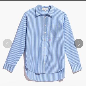 Kerry Rosenthal Blue and White Striped Women’s Blouse Heart Elbow Patch Large